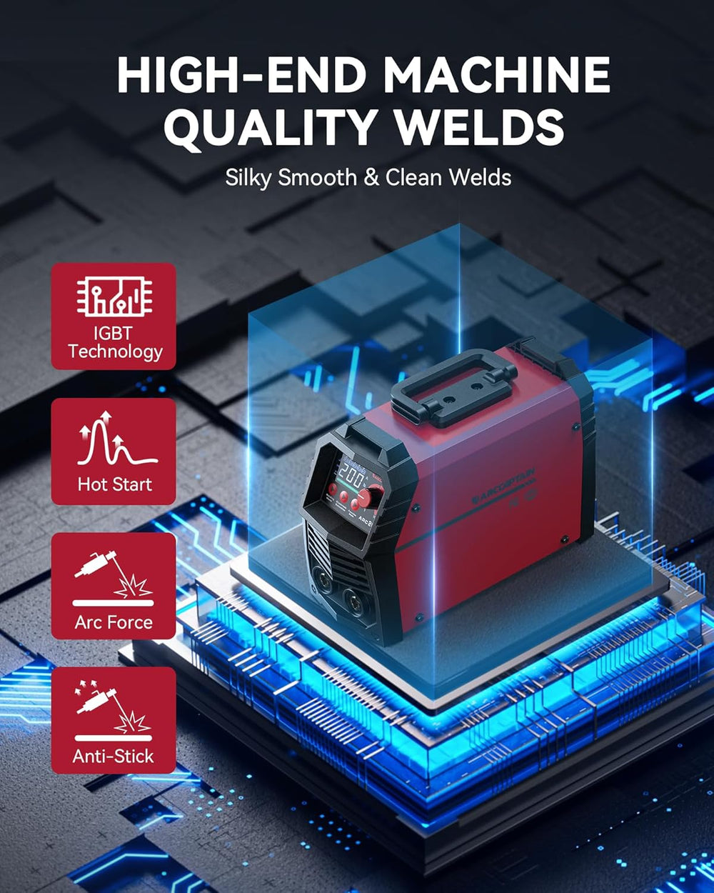 ARCCAPTAIN ARC200L Stick/Lift TIG Welder with Lift TIG Torch Large LED Display 110V/220V Welding Machine