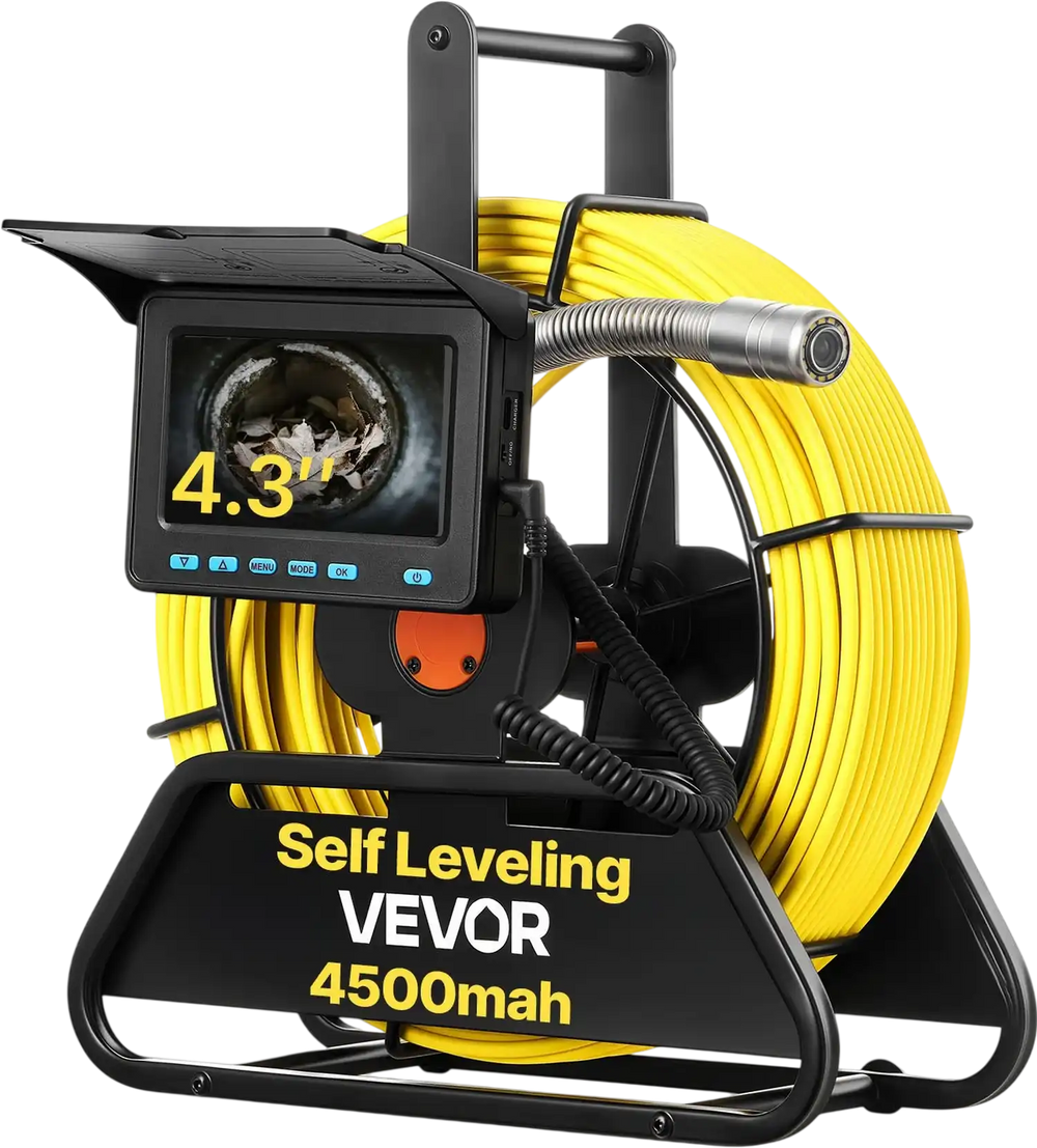 Vevor Sewer Camera 98 ft Self-Leveling with 4.3" HD Screen LED Lights New