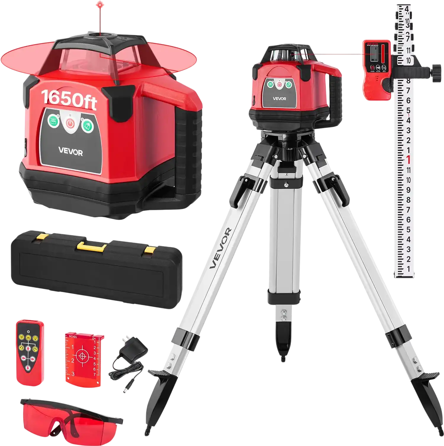 Vevor Rotary Laser Level Kit 1,650 ft. 360-Degree Self-Leveling with Heavy-Duty Tripod Remote Control New