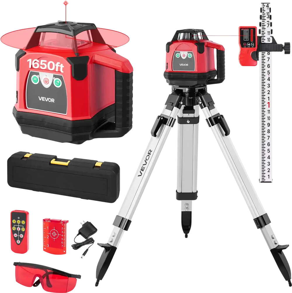 Vevor Rotary Laser Level Kit 1,650 ft. 360-Degree Self-Leveling with Heavy-Duty Tripod Remote Control New