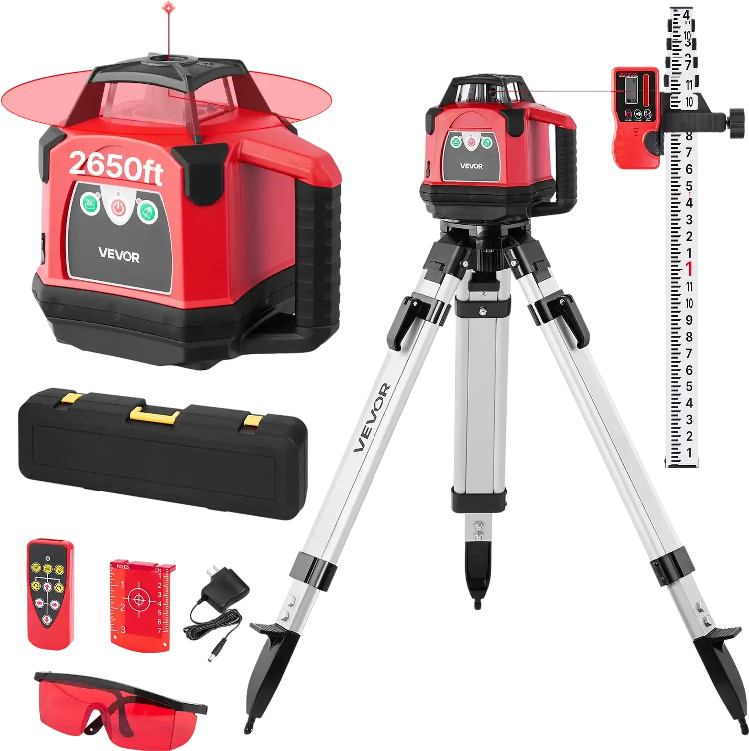 Vevor Rotary Laser Level Kit 2,650 ft 360-Degree Self-Leveling with Tripod Remote Control New