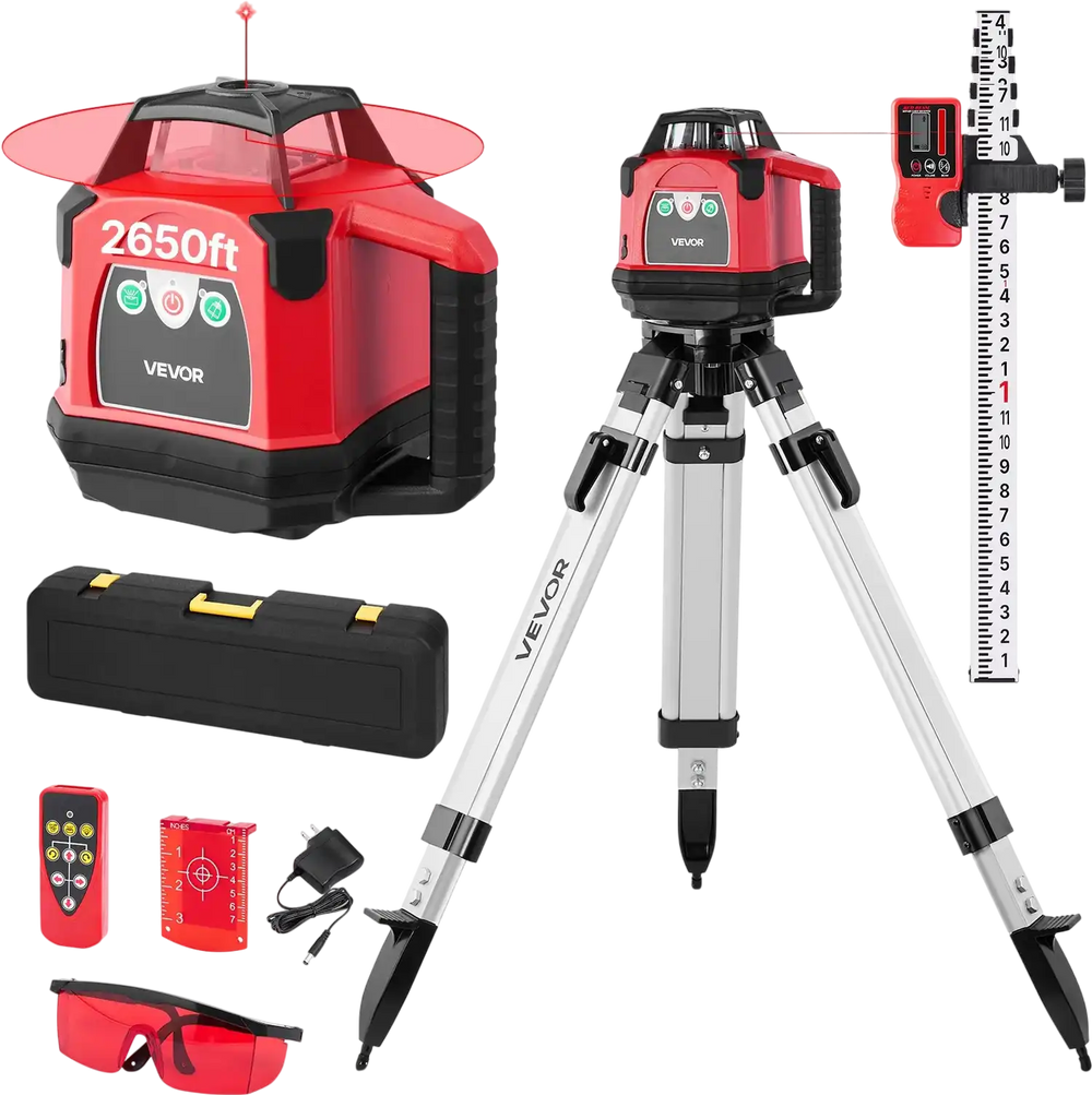 Vevor Rotary Laser Level Kit 2,650 ft 360-Degree Self-Leveling with Tripod Remote Control New