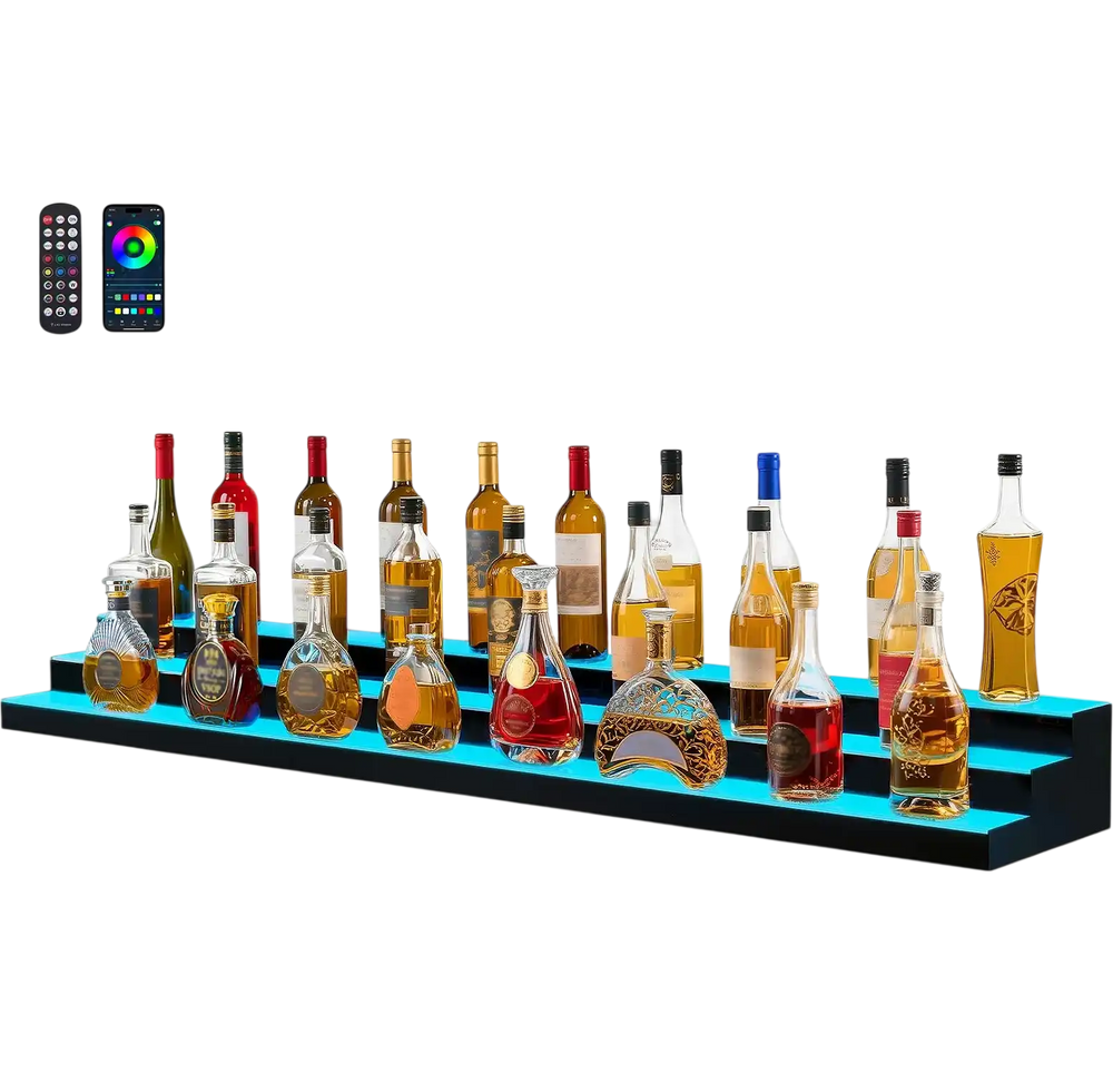 Vevor Lighted Bottle Display 3-Tier 70" Illuminated Shelf with Remote App Control New