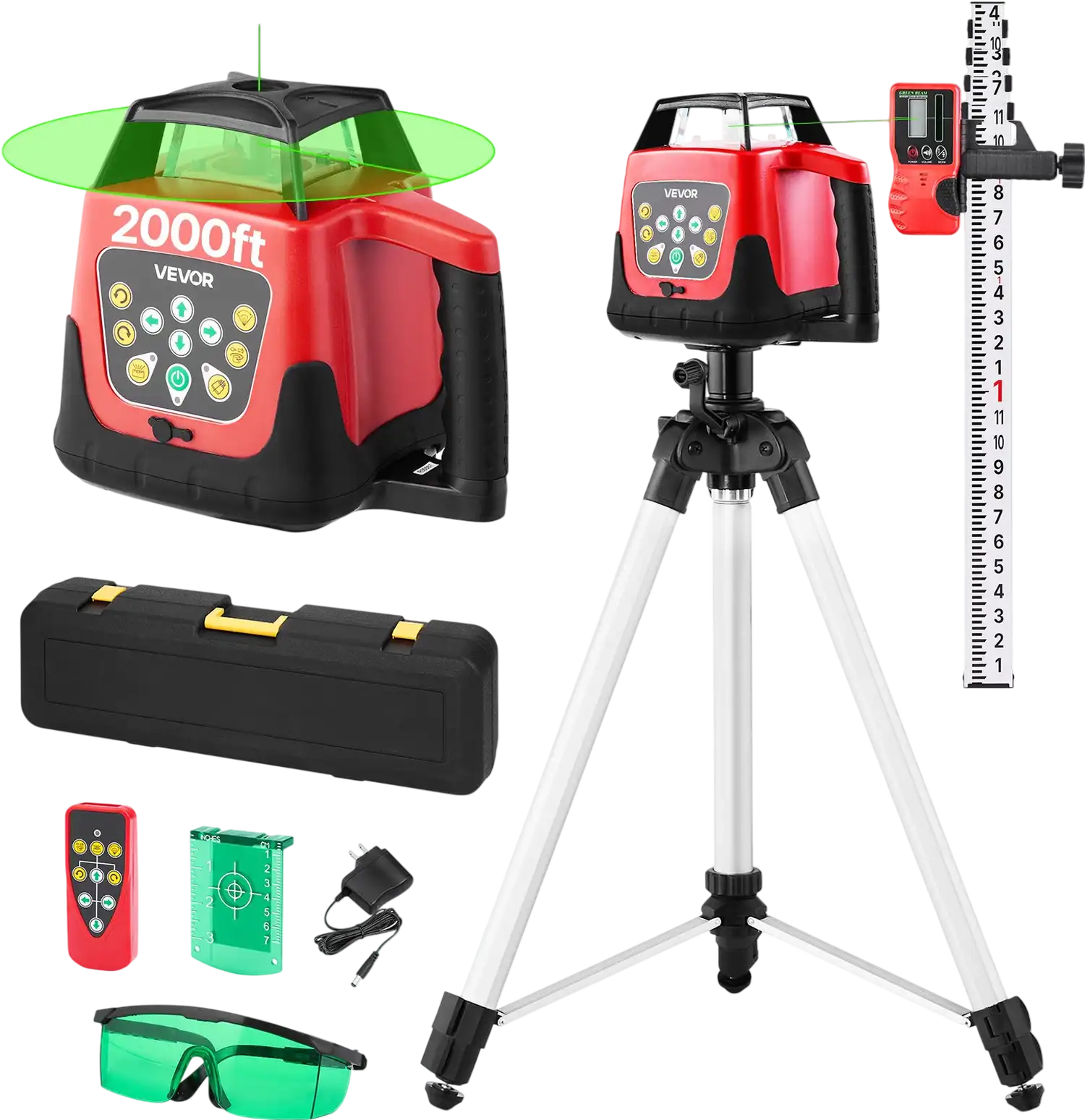 Vevor Rotary Laser Level Kit 2,000 ft 360-Degree Self Leveling with Tripod Scale Remote Control New