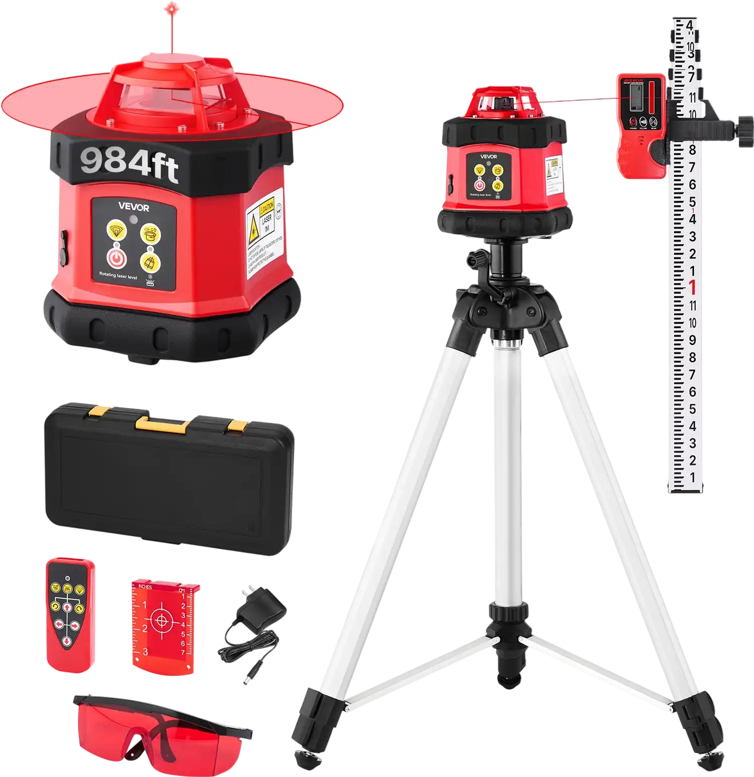 Vevor Rotary Laser Level Kit 984 ft 360-Degree Self Leveling with Tripod Scale Remote Control New