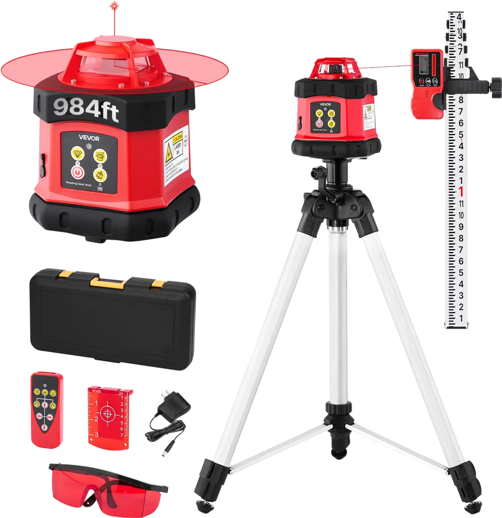 Vevor Rotary Laser Level Kit 984 ft 360-Degree Self Leveling with Tripod Scale Remote Control New