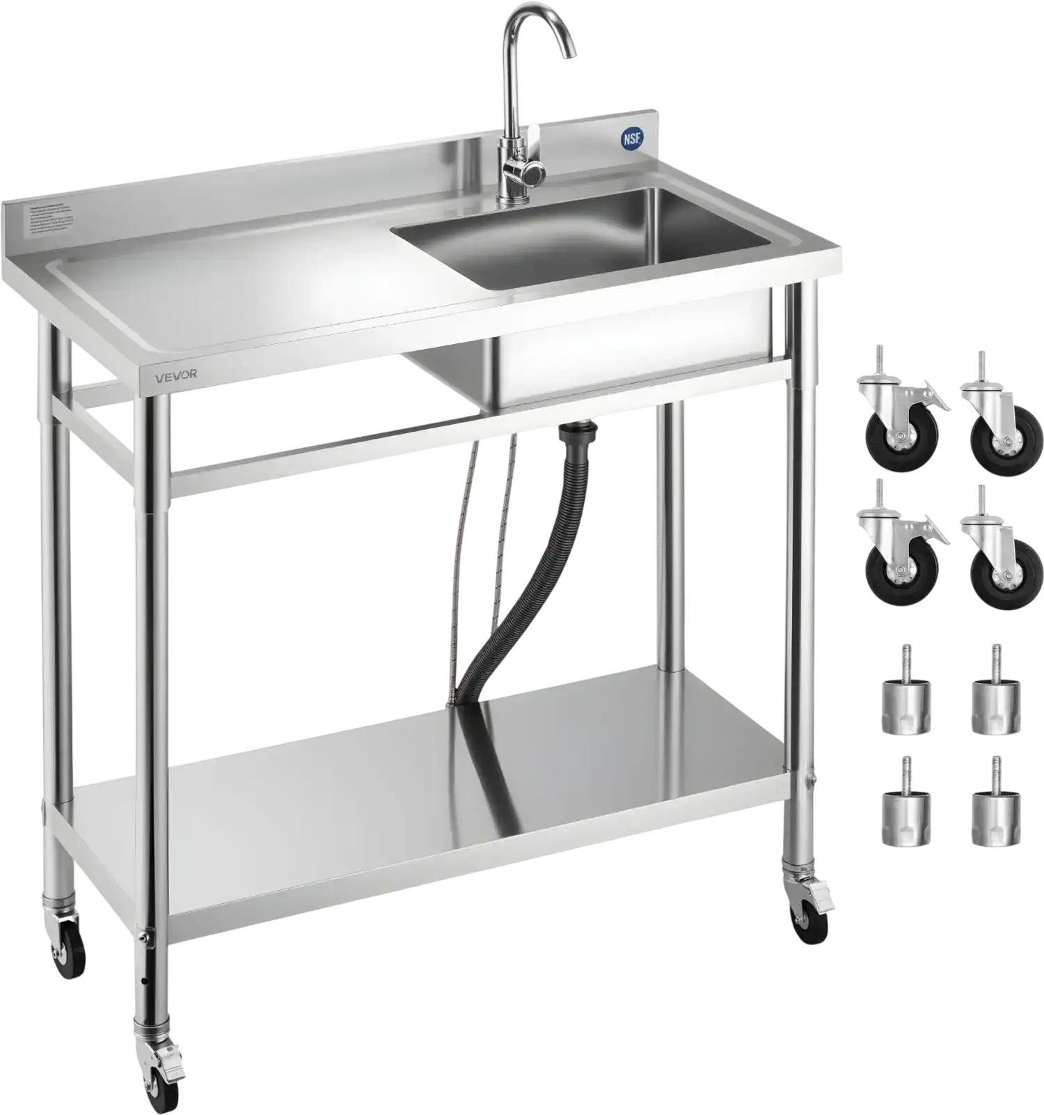 Vevor Utility Sink 39.4 x 19.7 in. with Casters Left Drainboard Stainless Steel New