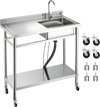 Vevor Utility Sink 39.4 x 19.7 in. with Casters Left Drainboard Stainless Steel New