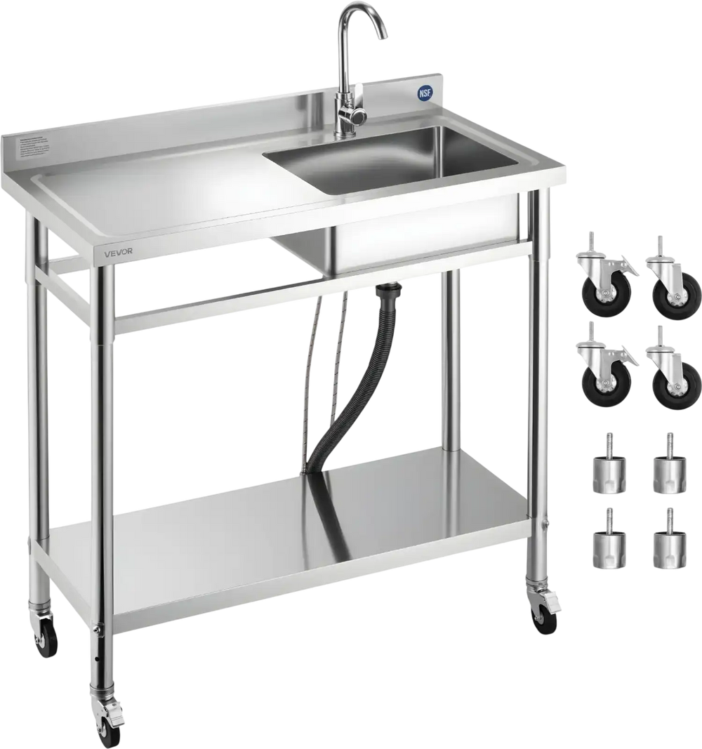 Vevor Utility Sink 39.4 x 19.7 in. with Casters Left Drainboard Stainless Steel New