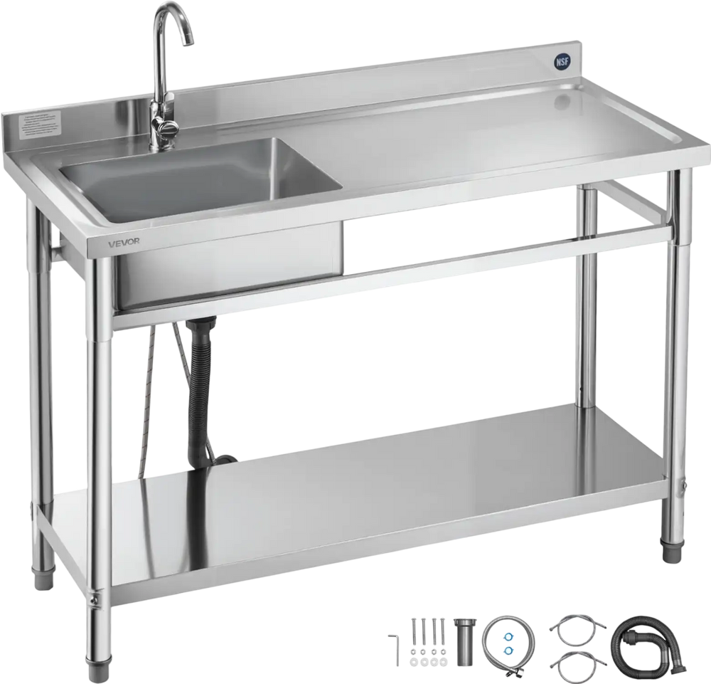 Vevor Utility Sink 47 x 19.7 in. with Right Drainboard Stainless Steel New