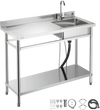 Vevor Utility Sink 47 x 19.7 in. with Left Drainboard Adjustable Shelf Stainless Steel New