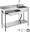 Vevor Utility Sink 47 x 19.7 in. with Casters Drawer Left Drainboard Stainless Steel New