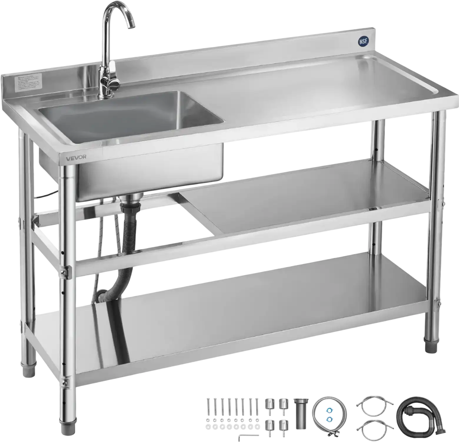 Vevor Utility Sink 47.2 x 19.7 in. with Dual Storage Shelves Right Drainboard New