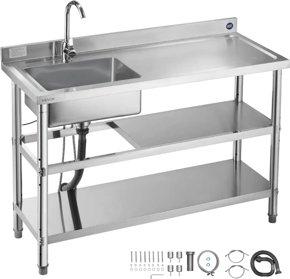 Vevor Utility Sink 47.2 x 19.7 in. with Dual Storage Shelves Right Drainboard New