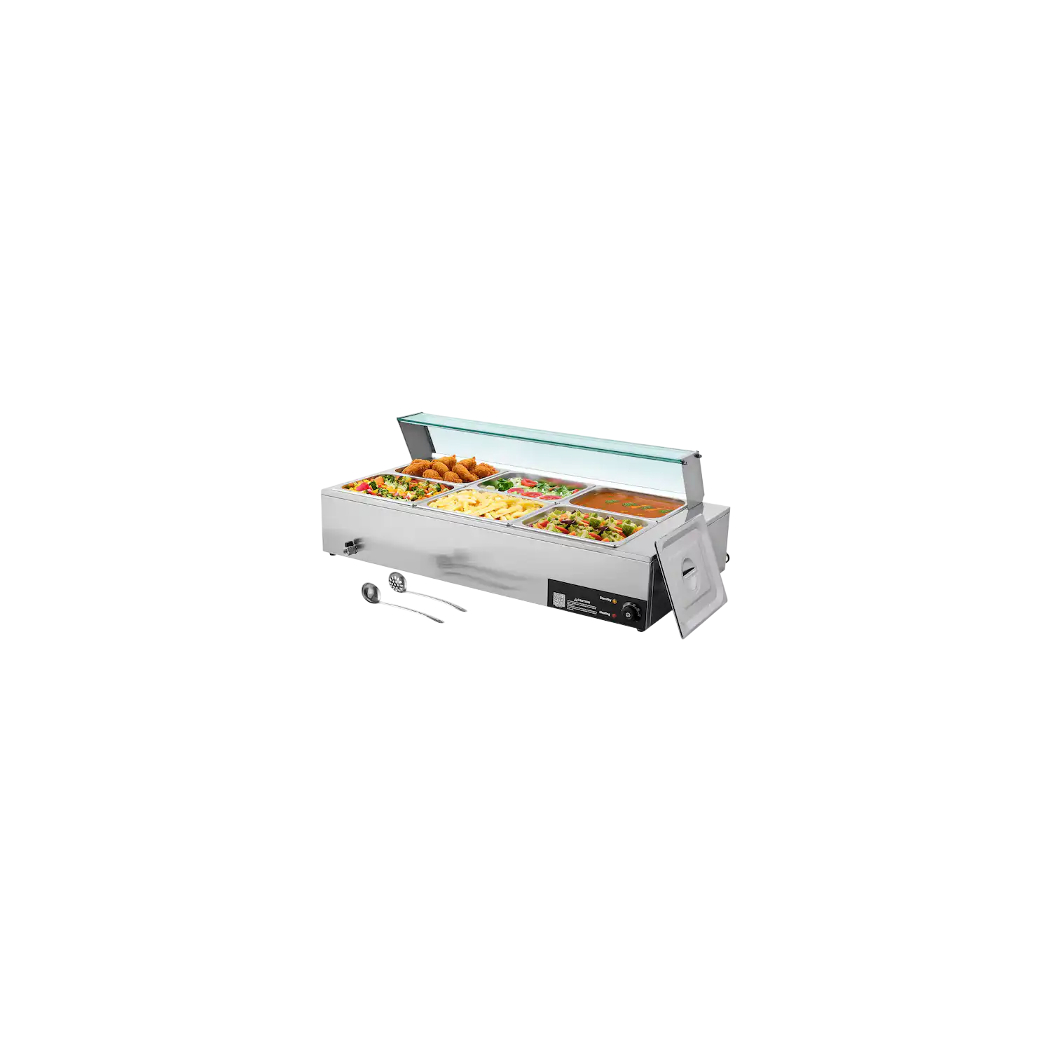 Vevor Commercial Steam Food Warmer with Glass Cover 6 Pans 1500W New