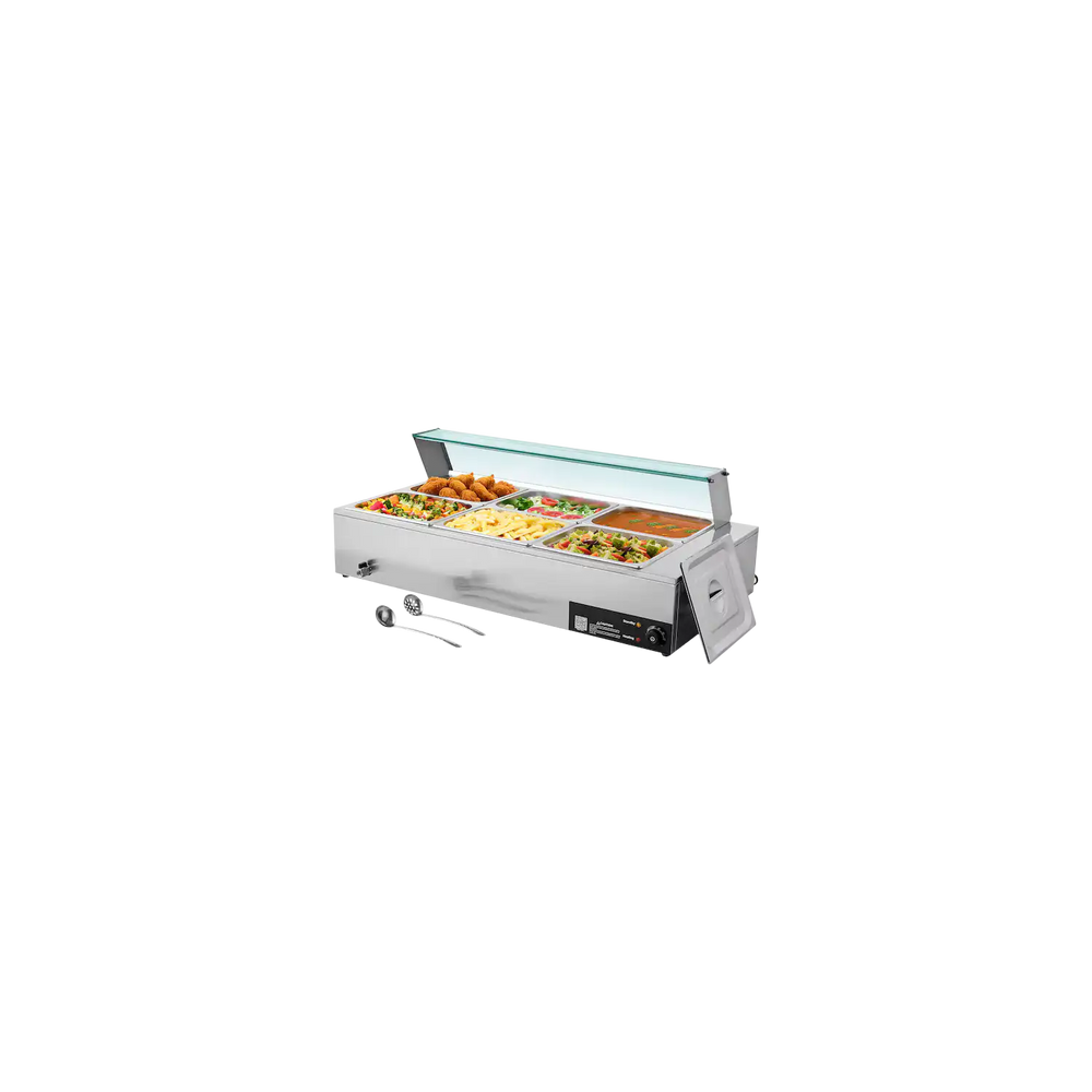 Vevor Commercial Steam Food Warmer with Glass Cover 6 Pans 1500W New