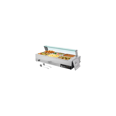 Vevor Commercial Steam Food Warmer with Glass Cover 6 Pans 1500W New