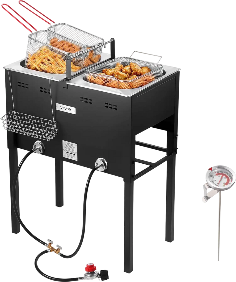 Vevor Deep Fryer 16 Qt. Dual Tanks Propane with 3 Baskets Thermometer 50,000 BTU New