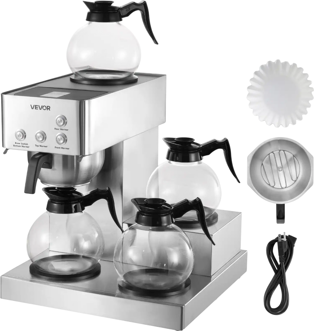 Vevor Commercial Drip Coffee Maker 12 Cups with 4 Glass Carafes Warmer Plates New