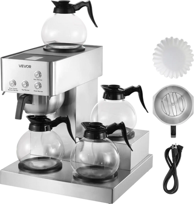 Vevor Commercial Drip Coffee Maker 12 Cups with 4 Glass Carafes Warmer Plates New