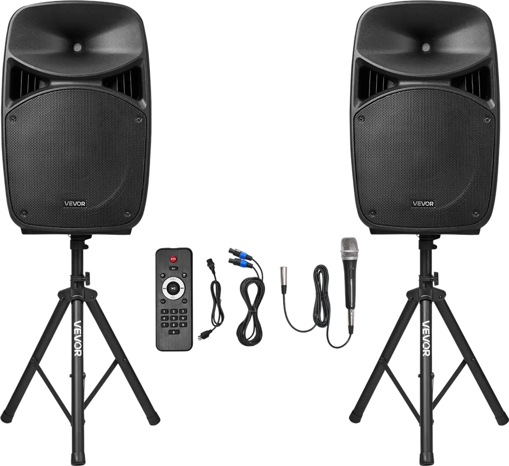 Vevor Portable PA System with 3 Channel Mixer Dual Speakers Wireless Bluetooth 2000W New