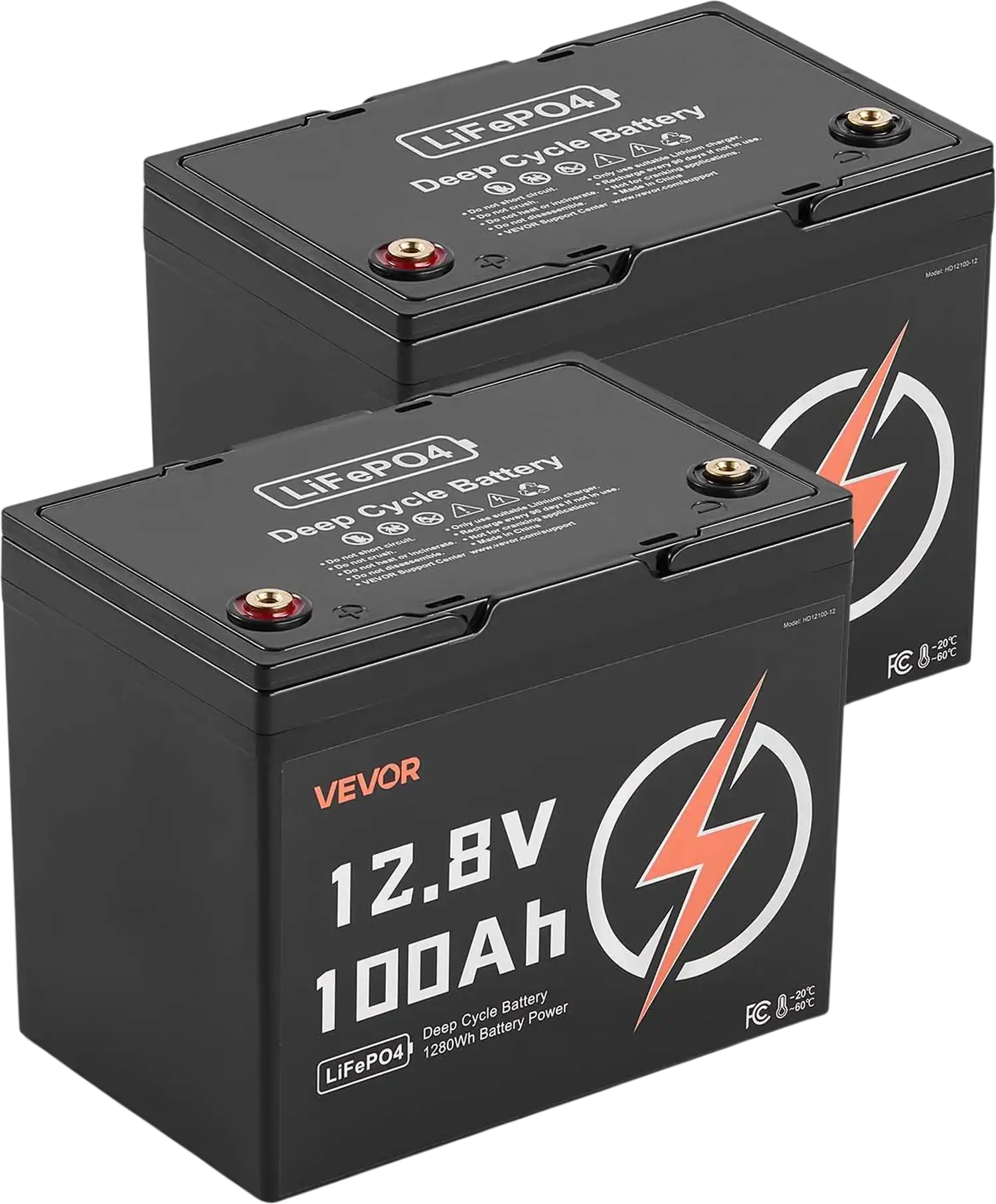 Vevor Deep Cycle Battery LiFePO4 12V 100Ah with Built-in BMS 2-Pack New