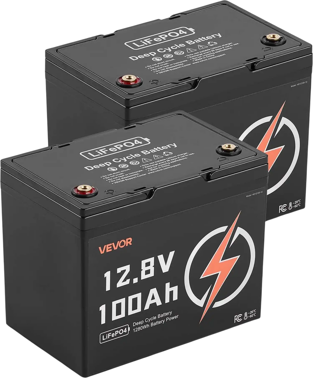 Vevor Deep Cycle Battery LiFePO4 12V 100Ah with Built-in BMS 2-Pack New