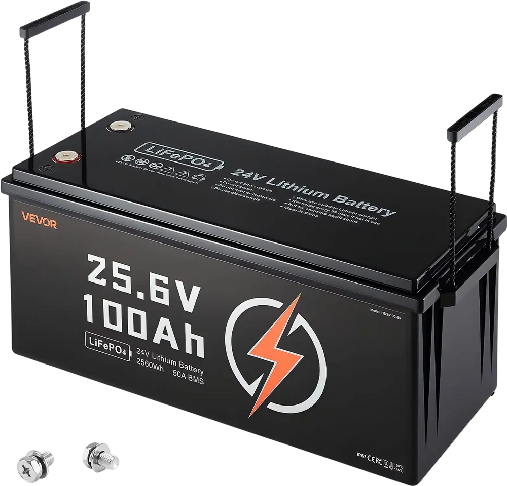 Vevor Deep Cycle Battery LiFePO4 24V 100Ah Built-in 50A BMS New