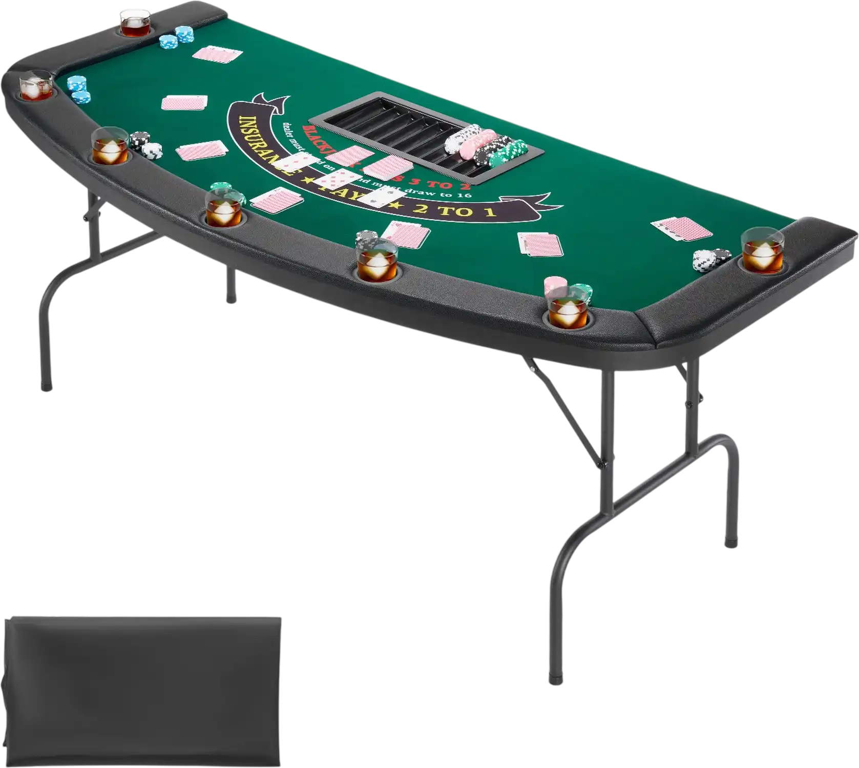 Vevor Poker Table 7 Player 72 in. Foldable with Padded Rails Cup Holders New