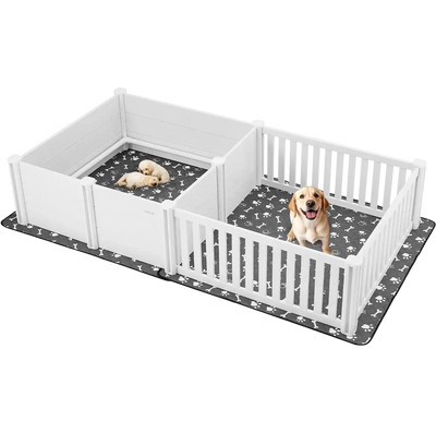 Vevor Puppy Playpen 2-Room Whelping Box with Height Adjustable Door Washable Pad New