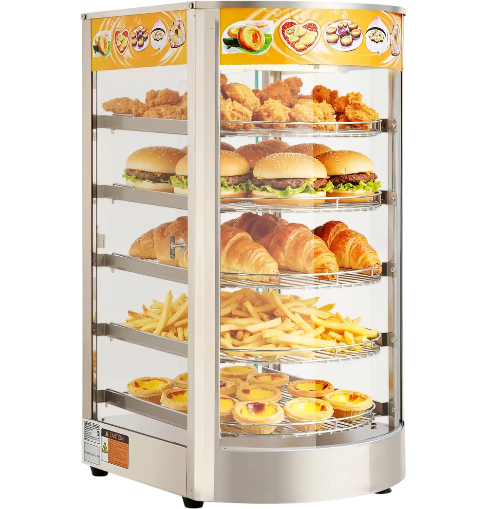 Vevor Food Warmer Commercial Display 5-Tier with Adjustable Shelves LED Light 800W New
