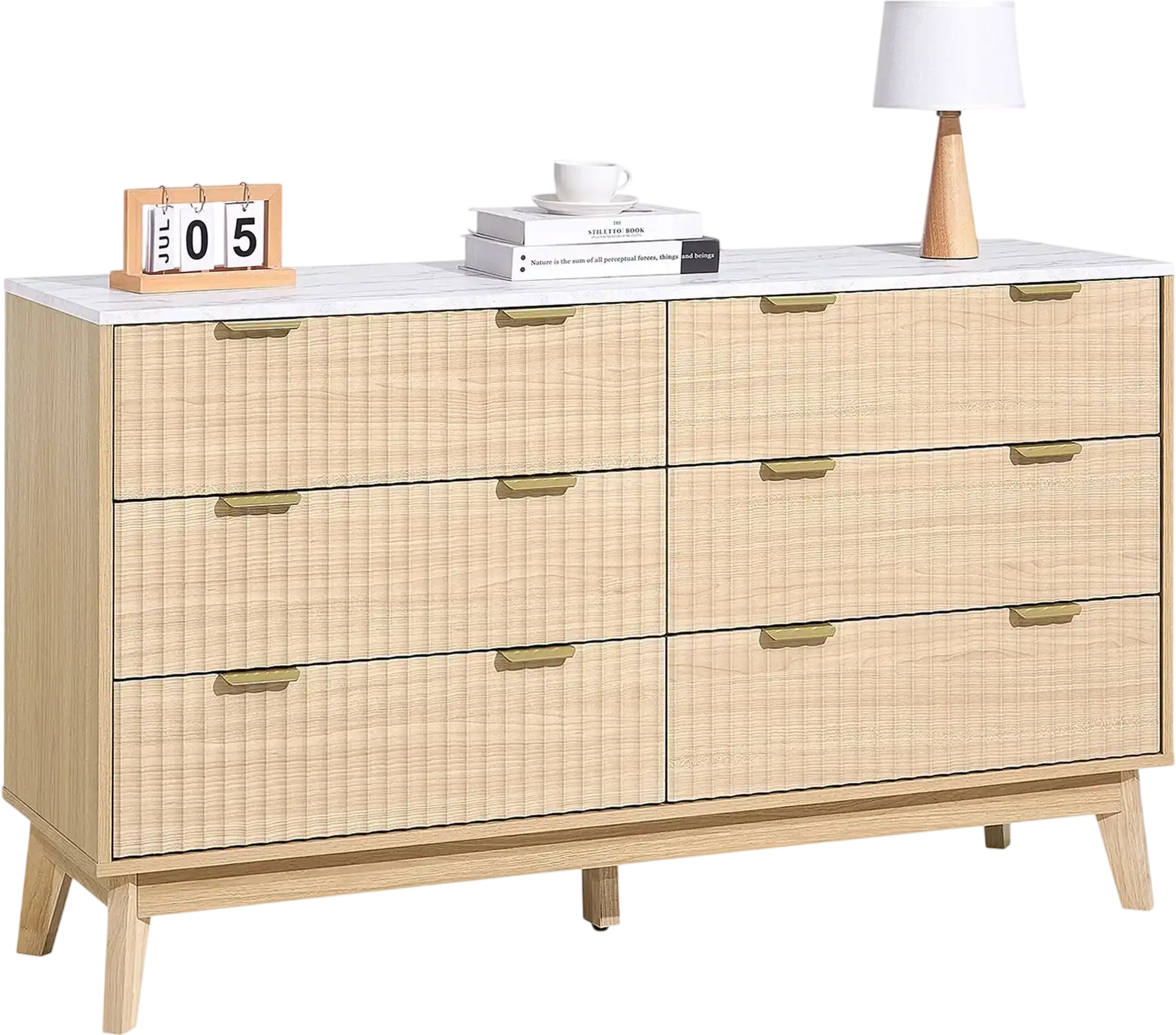Vevor Fluted Wooden Dresser 54 x 15 x 32 in. 6 Drawer Organizer New