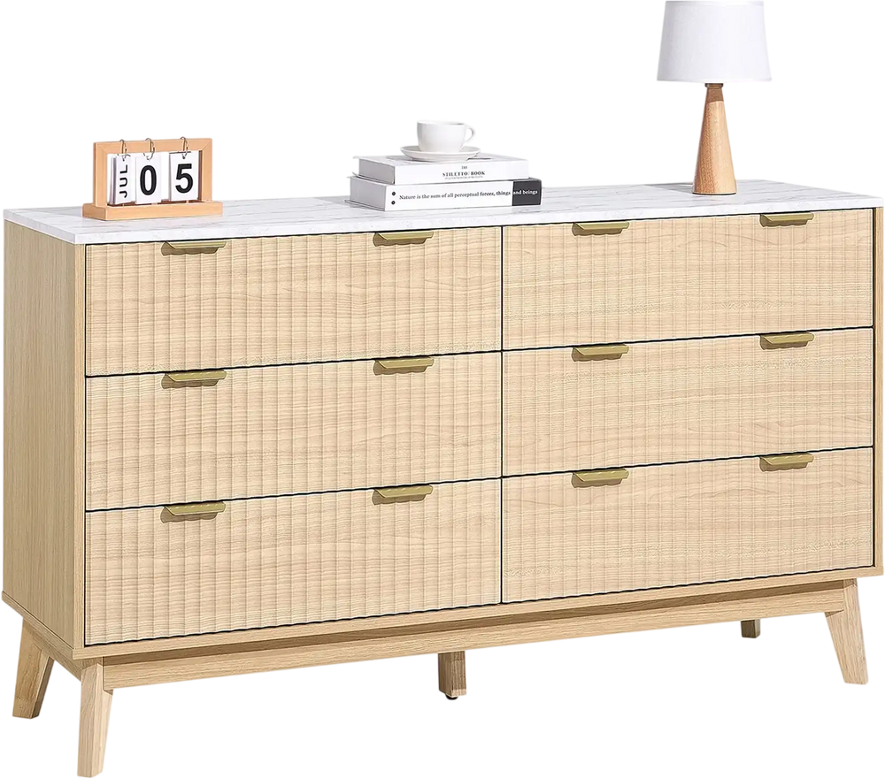 Vevor Fluted Wooden Dresser 54 x 15 x 32 in. 6 Drawer Organizer New