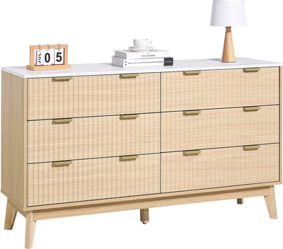 Vevor Fluted Wooden Dresser 54 x 15 x 32 in. 6 Drawer Organizer New