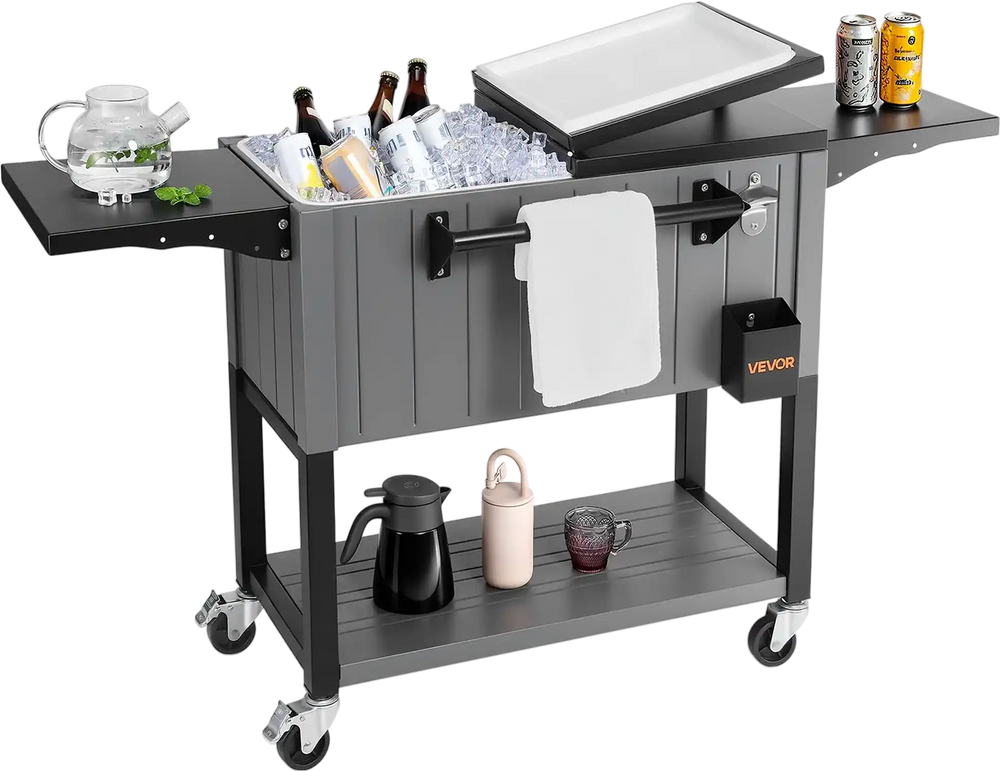 Vevor Rolling Ice Chest 80 Qt. with Foldable Side Shelves New