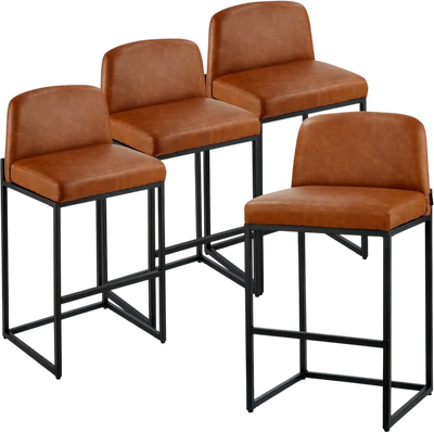 Vevor Bar Stool 4-Piece Set 27 in. Counter Height PU Leather with Backrest New