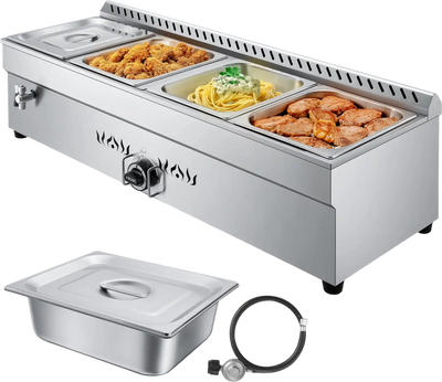 Vevor Commercial Steam Table 4-Pan Propane with Drain Valve Adjustable Temp New