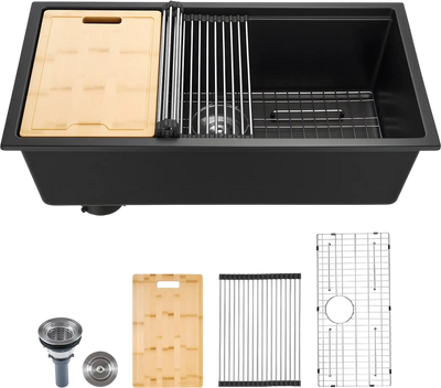 Vevor Granite Composite Kitchen Sink 33 in. Undermount Single Bowl with Drain Set New