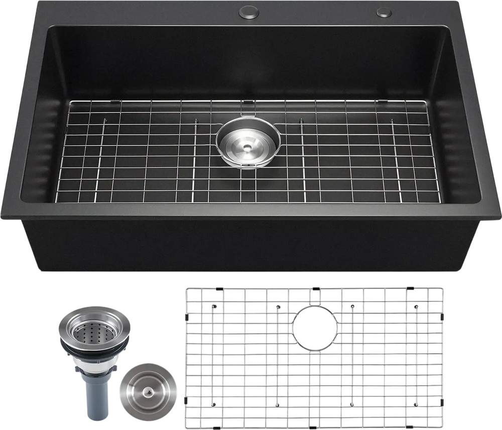 Vevor Granite Composite Kitchen Sink 33 in. Top Mount Single Bowl with Drain Set New