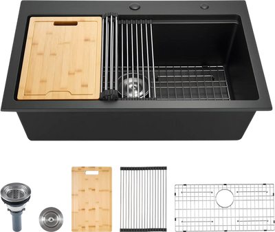 Vevor Granite Composite Kitchen Sink 33 in. Top Mount Single Bowl with Cutting Board Drain Set New