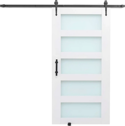 Vevor Sliding Barn Door 42 x 84 in. Frosted Glass Windows with Hardware Kit New
