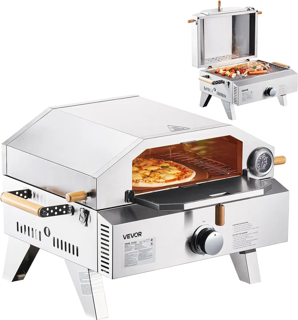 Vevor Pizza Oven 2-in-1 Grill 13 in. Gas Fired with Built-in Thermometer Cordierite Pizza Stone New