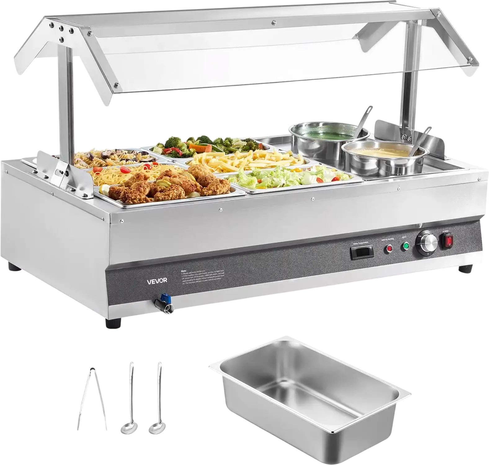 Vevor Electric Food Warmer with Two Soup Pots Six Pans 86-185°F Adjustable 1500W New