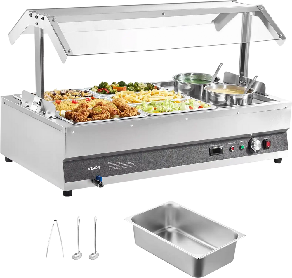 Vevor Electric Food Warmer with Two Soup Pots Six Pans 86-185°F Adjustable 1500W New