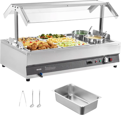 Vevor Electric Food Warmer with Two Soup Pots Six Pans 86-185°F Adjustable 1500W New