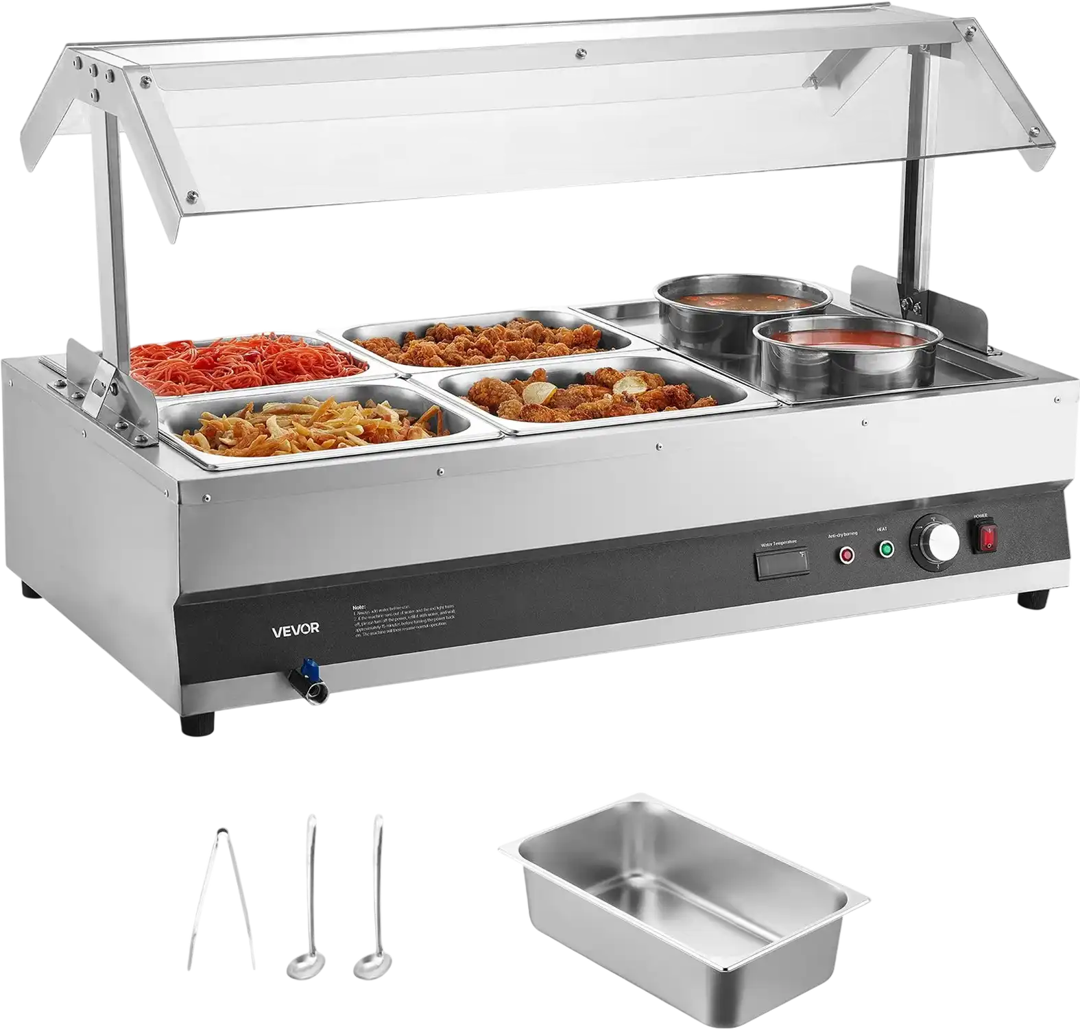 Vevor Electric Food Warmer with Two Soup Pots Four Pans 86-185°F Adjustable 1500W New