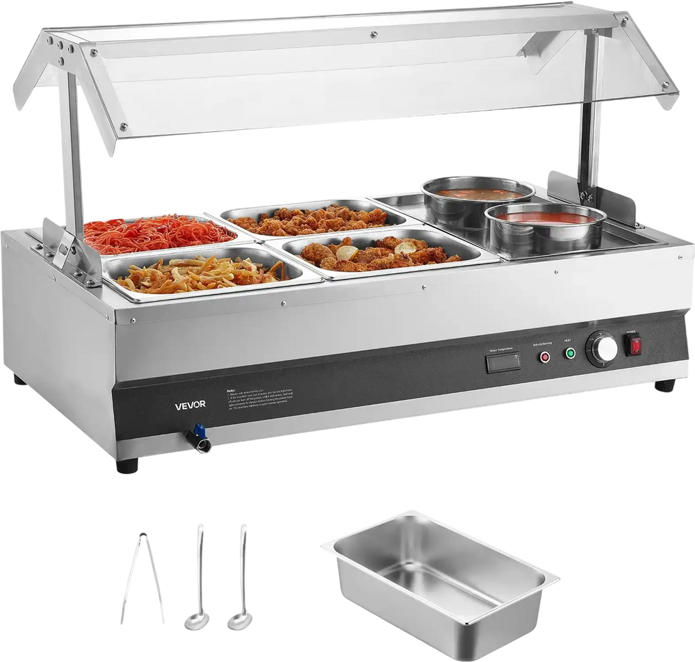 Vevor Electric Food Warmer with Two Soup Pots Four Pans 86-185°F Adjustable 1500W New