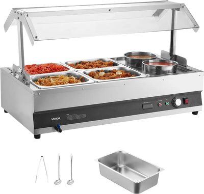 Vevor Electric Food Warmer with Two Soup Pots Four Pans 86-185°F Adjustable 1500W New