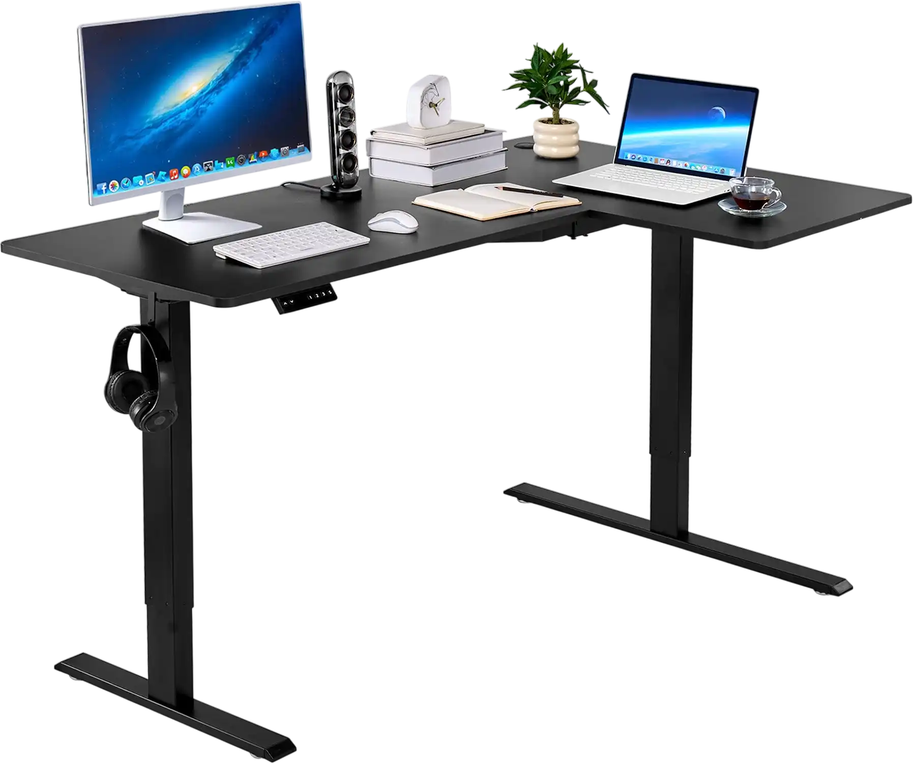 Vevor Electric Desk 63 x 40 in. L-Shaped 28.2-45 in. Height Range with Dual Hooks New