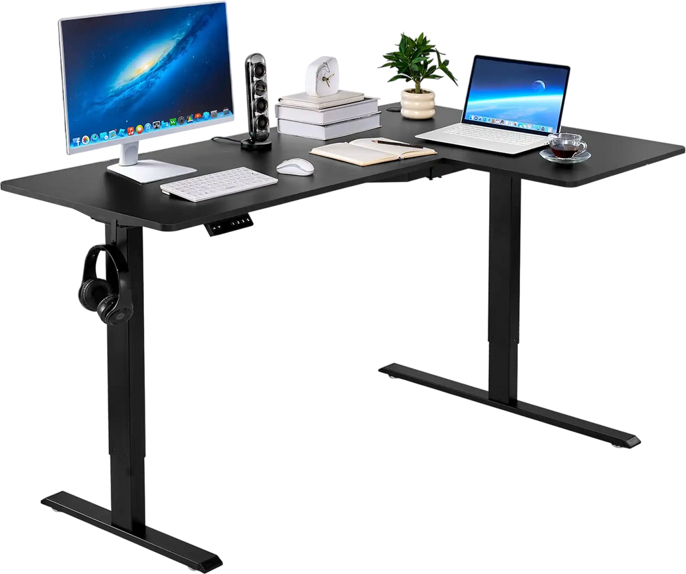 Vevor Electric Desk 63 x 40 in. L-Shaped 28.2-45 in. Height Range with Dual Hooks New